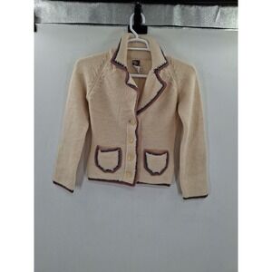 Offspring Small Hand-Knit Women's Cardigan Sweater With A Notched Collar, Button